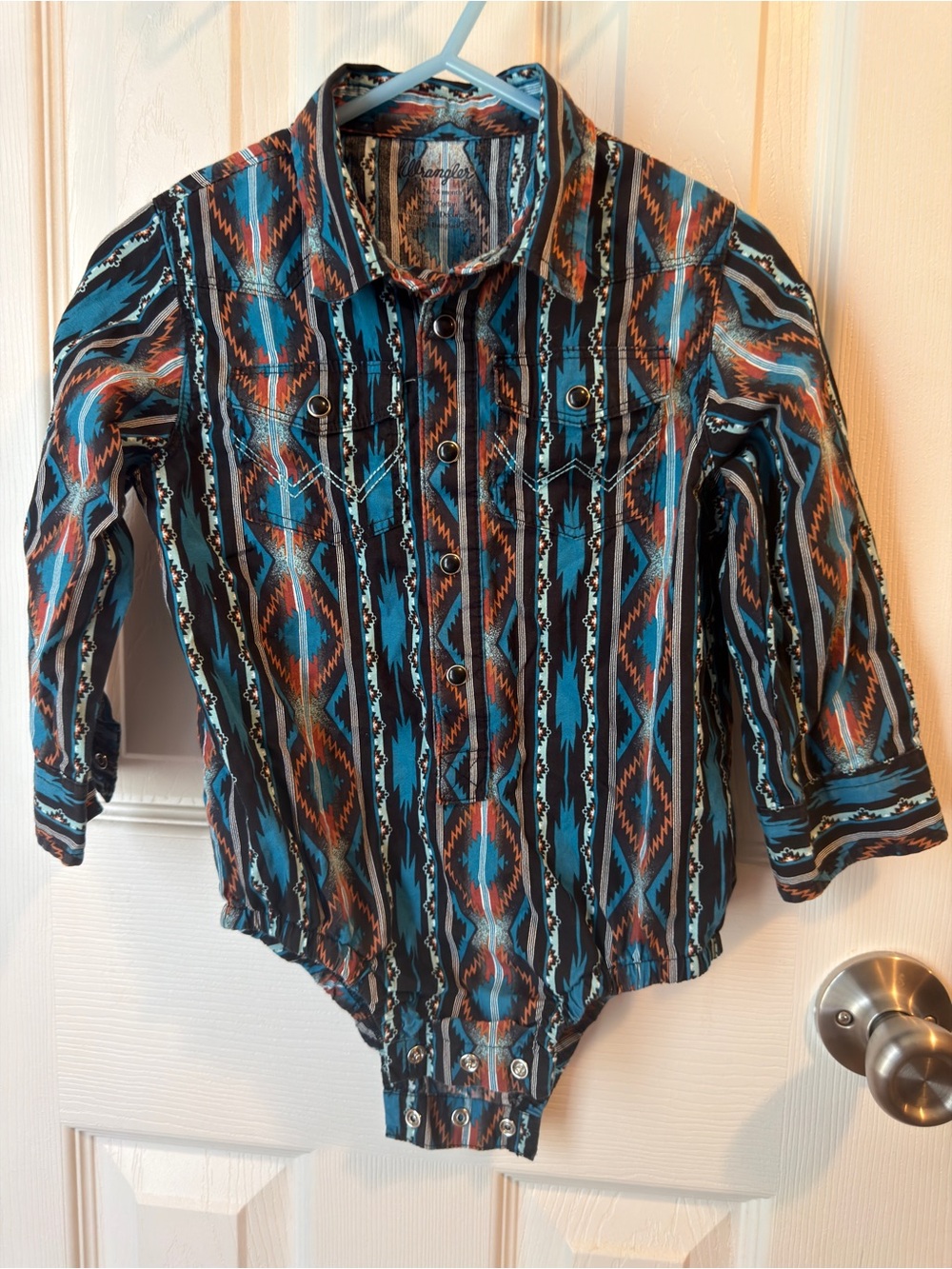 Wrangler Teal Blue and Brown Aztec One-Piece Bodysuit